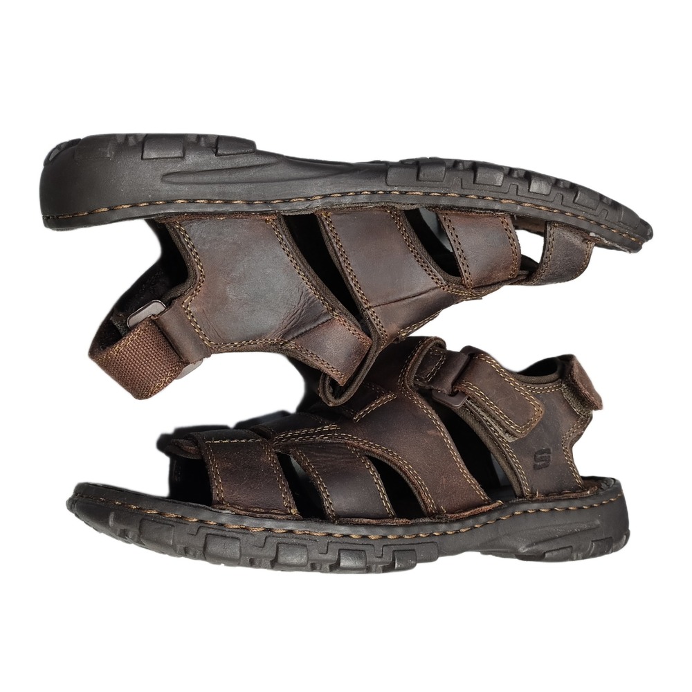 Skechers Fisherman Sandals Mens Size 9 Brown Leather Open Toe Hook & Loop 60847